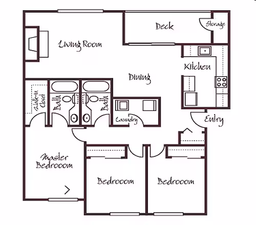 3 Bedrooms, 2 Bathrooms 28301 floor plan